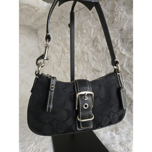 Y2K Coach Mini Black Canvas Leather Buckle Signature C Logo Soho Shoulder Bag